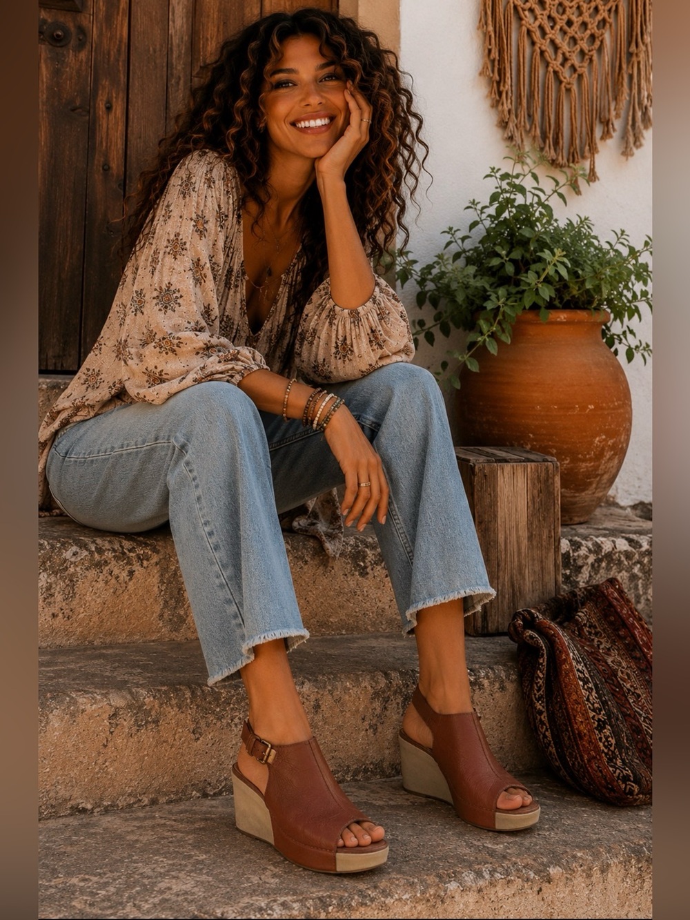 OTBT Jaunt Platform Wedge Sandals Mocha Brown Leather Size 10 With Box